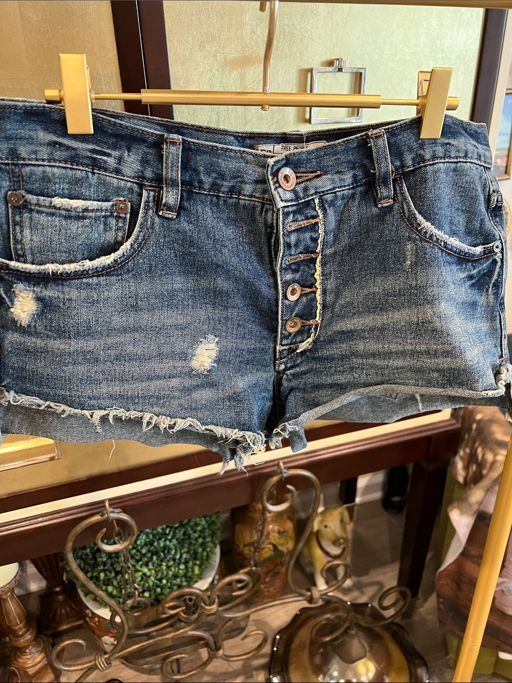 Free People Distressed Button-Fly Denim Shorts - Blue